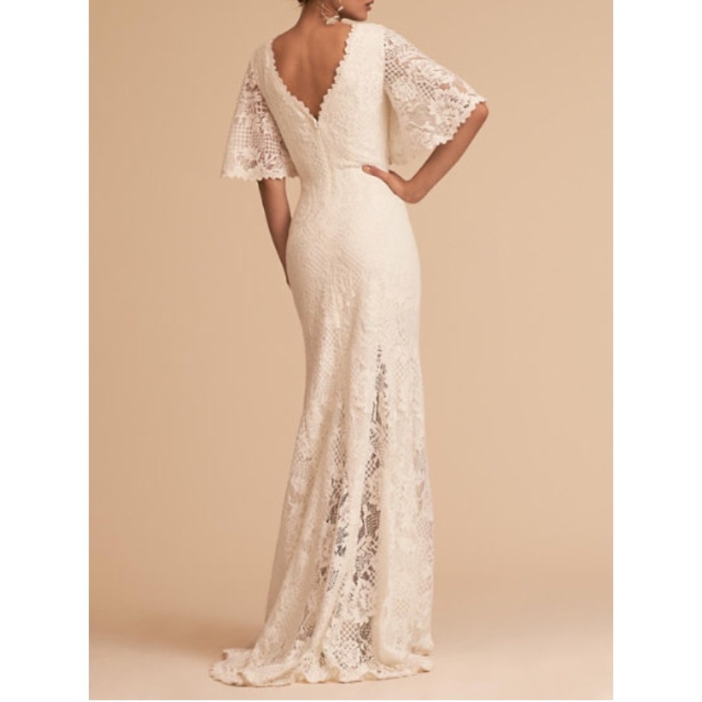 Anthropologie White Lace Bridal Gown with Flutter Sleeves - Picture 4 of 8